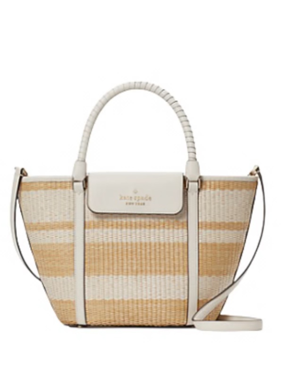 kate spade Cream & Tan Striped Tote with Leather Trim